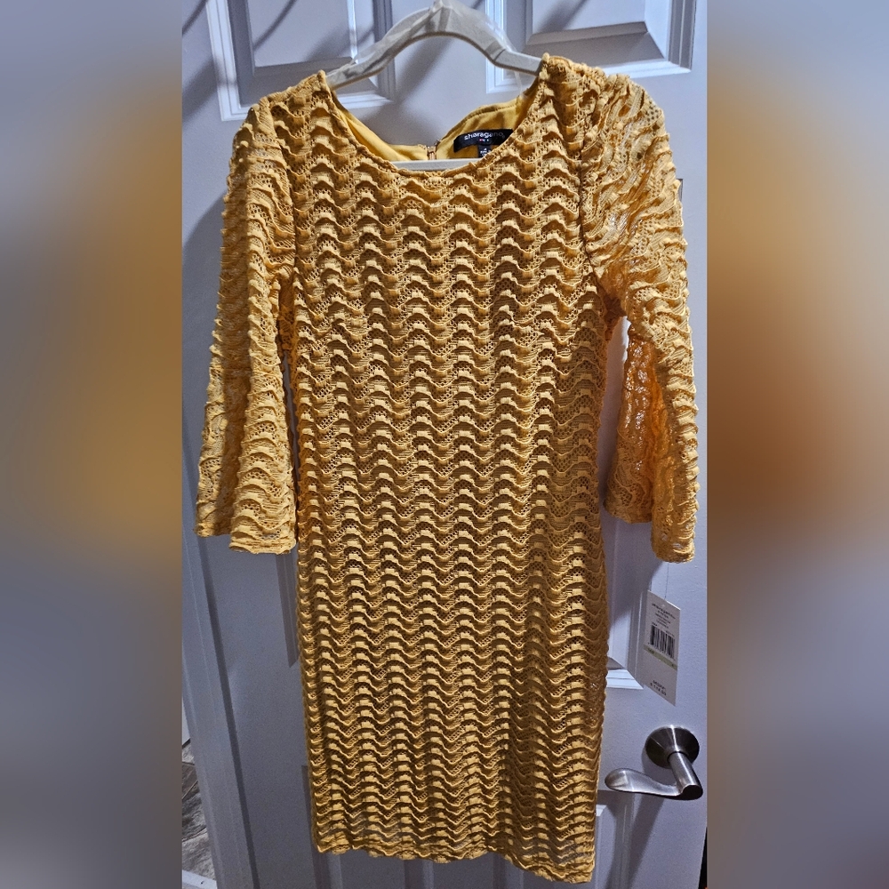 Sharagano Yellow Lace Dress
